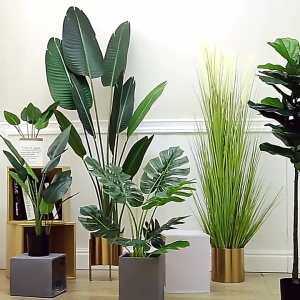 Small Artificial Plant Office Potted Plants Home Table Deco Interior Minimalist Faux Money Plant Monstera Bamboo