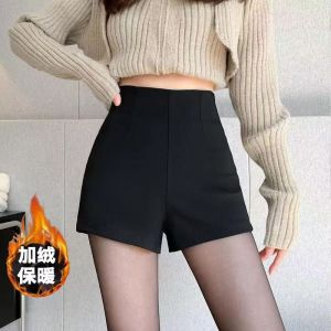Black High Waist A-Line Suit Shorts Womens Autumn Winter New Style Outwear Slimming Small Size Casual Bottom Thermal Pants