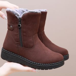 Thick Bottom Winter Snow Boots Womens Cotton Shoes Fleece Lined Short Booties Warm Comfortable Mom Boots Flat Heel TPR Outsole