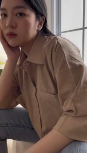 OLIN | Kemeja Crop Linen Pocket | Oversize Shirt Wanita | Outer Pendek Linen | Kemeja Kantor