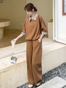 Casual Stripe Patchwork Sweatshirt Wide Leg Pants Set Womens Loose Fit Comfortable Two Piece Suit Autumn New Style Fashion Ensemble