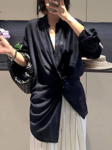 UYFY | Stylish Casual Blue Shirt For Women Elegant Small Design High End Plus Size Autumn Fashion Commute Style Rectangle Apple Shape