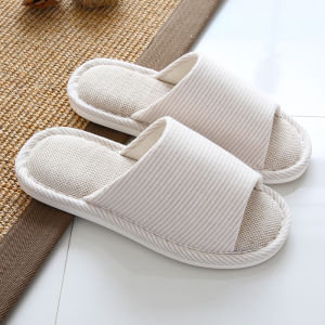Japanese-Style Home Couple Indoor Floor Non-Slip Mens and Womens Cotton and Linen Slippers Soft Bottom Home Linen Slippers Womens Summer