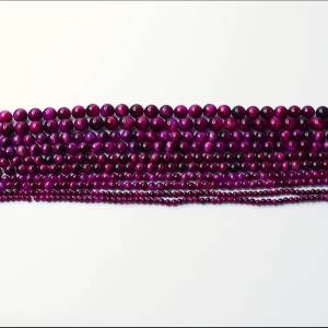 1 Dây Hạt Đá Mắt Hổ Tự Nhiên Tròn 4-12mm Màu Hồng Nóng Dùng Làm Trang Sức Tự Làm Vòng Tay Hoa Tai Dây Chuyền