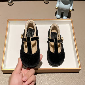 Girls Velvet Surface Princess Shoes Spring New Style Retro Versatile Childrens Single Shoes for Medium And Large Children