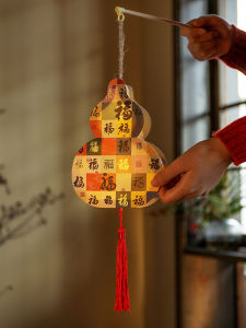 New 2026 Gourd Lantern Handmade DIY Materials for New Years Day Childrens Festival Decorations Handheld Lanterns LED Light