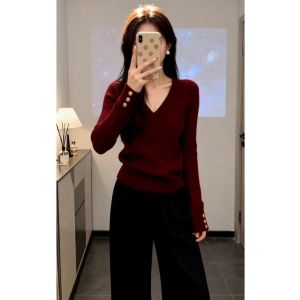 HUOLISI | Trendy Spring V-Neck Knitted Sweater