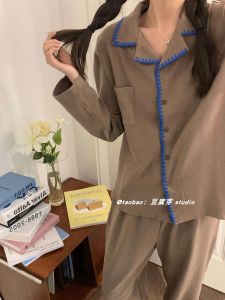 Womens Simple Velvet Pajamas Set Fleece-Lined Thickened Long Sleeve Trousers Monochromatic Warm Homewear Korean Style