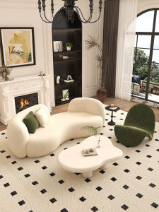 Chinese Style Curved Sofa Small Apartment Minimalist French Cream Style Rest Area Beauty Salon Reception Negotiation Internet Celebrity