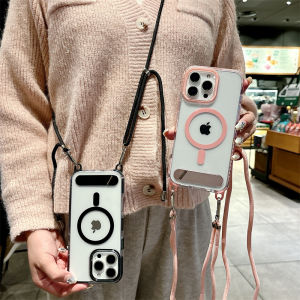 Magnetic Suction with Lanyard Bracket for Iphone16promax Phone Case Apple 15plus Classy Transparent 14 Crossbody Female 13promax Crossbody 15 Shoulder Strap Por Halterneck MagSafe Cover