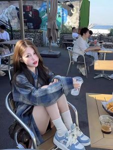 Áo Sơ Mi Cổ Polo Màu Xanh Thường Ngày Cho Nữ Mùa Hè Dáng Rộng Thoải Mái Áo Khoác Che Phủ Chất Liệu Cotton Pha Trộn