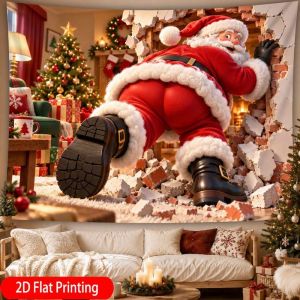 VIKAMA Giáng Sinh Thảm Treo Tường Santa Tường Gạch In Nghệ Thuật Trang Trí Cho Phòng Khách Phòng Ngủ Nhà 100% Polyester