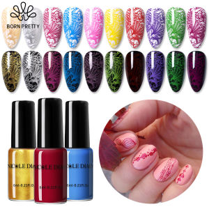 BORN PRETTY NICOLE DIARY Sơn Dập Móng Tay Nghệ Thuật 13 Màu Sơn Bóng In Màu Đen Trắng Vàng Bạc Thiết Kế Tự Làm Cho Tấm Dập