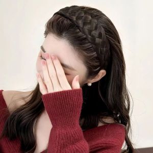 MELEDE Kepang wig ikat rambut ikat kepala Ikat Rambut Wig Kepang Tulang Ikan Buatan Tangan Lebar