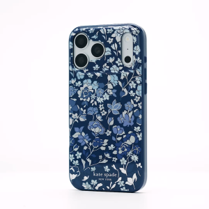 Kate Spade New York Flowerbed Navy MagSafe Phone Case for iPhone 18 Pro & Pro Max | Playful Floral Print with Silver Accents and Shimmering Glitter | 12ft Drop Protection | Anti-Scratch Coating | Strong Built-In Magnets for MagSafe