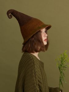 Thin Home Wool Wet Felt Making Earth Wizard High Smoke Pipe Cap Halloween Gift Hat COS Creative Autumn and Winter Hat