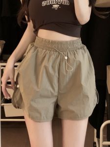 กางเกงขาสั้นกีฬาแห้งเร็วสไตล์อเมริกันสำหรับผู้หญิง กางเกงขายาวทรงเอเอวสูง ทรงหลวม ทรงสลิม เอวยางยืด ทรงเข้ารูป