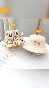 Baby Bucket Hat Kids Sun Hats with String Boy Girl Sun Visor Cap Outdoor UV Protection Double-sided