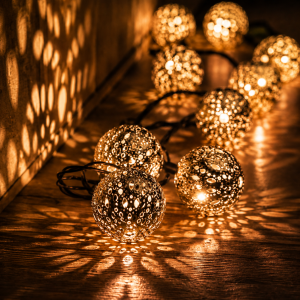 2PCS Solar Moroccan String Lights Warm White LED Fairy Lights 8 Modes Halloween Outdoor Garden Patio Porch Decor