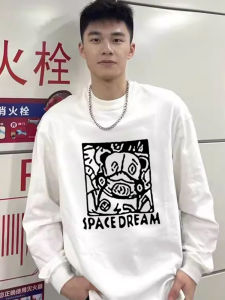 Áo Thun Dài Tay in Họa Tiết Không Gian Cho Nam Mùa Thu Thường Ngày Cotton Kháng Khuẩn Dáng Rộng Cổ Tròn Bên Trong Ngoài