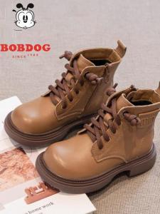 Genuine Leather Childrens Martin Boots Autumn Winter New Style Baby Girls Boys Short Boots Fleece Lined Leather Boots