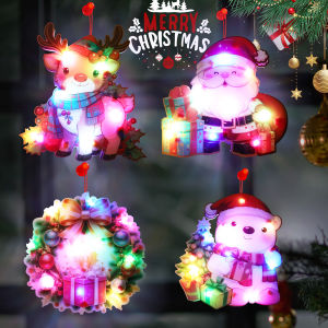 YESPERY ที่แขวนประตูคริสต์มาส LED เรืองแสงจี้ไฟสีสันสดใสรูปซานตามนุษย์หิมะเทศกาล3โหมดตกแต่งคริสต์มาสประตูพวงหรีด