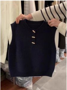 Elegant Black Cashmere Knitted Vest Sleeveless round Neck Outerwear for Women Autumn Winter Season Tagkita Brand Ladies Sweater