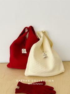 Simple Knitting Shoulder Bag Womens Large Capacity Retro Solid Color Tote K-style Artsy Easy Matching Tote Bag Shopping Bag