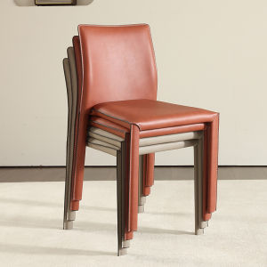 Italian Style Minimalist Dining Chair with Stackable Design Saddle Leather Seat Space Saving High End Home Furniture Bench