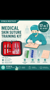 MSSTK25 Set 17-in-1 Medical Silicone Suture Pad Surgical Suture Pad Training Kit Practical Training Set | Complete Suture Practice Kit 5Piece Commonly Used Stainless Steel Training Tool KIT/Set w 14 Pre-Cut Wounds Suture Tools Suture Thread & Needle