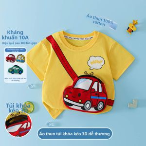 Áo Thun Thoáng Khí 3D Cho Bé Tay Ngắn Có Túi