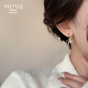 WENXI | Summer Bow Pearl Earrings Luxury Small Batch Design