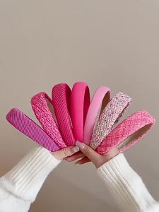Rose Pink Sponge Headband for Women Temperament Knitted Headband Cute Girl Washing Face Hair Band