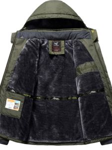 Mens Outdoor Fleece Lined Thickened Jacket Warm Windproof Skiing Coat City Outdoor Warmth Protection Breathable Waterproof