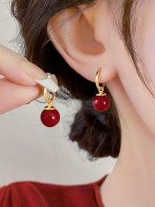 Pianist | Red Round Pearl Earrings S925 Sterling Silver