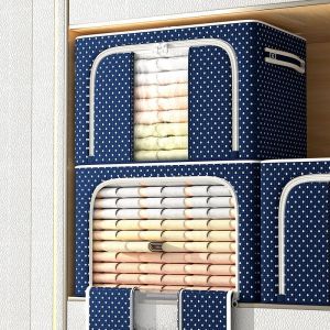 Storage Box 66L 150L box baju serbaguna jumbo kotak penyimpanan serbaguna melipat organizer box penyimpanan Tahan air dan kelembaban box Ritsleting ganda Kapasitas ekstra besar tempat penyimpanan baju