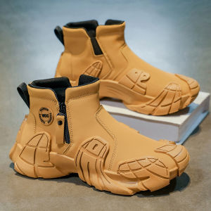 High-Top Mens Martin Boots Waterproof Anti-Slip Wear-Resistant Thick Bottom Leather Surface Sports Work Safety Boots