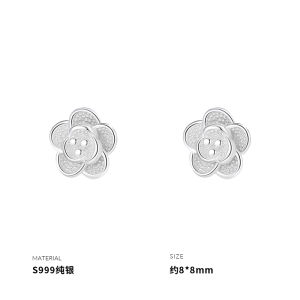 999 Pure Silver Earrings Womens Tea Rose Design Student Fashion Jewelry Fresh out New Style Small Deer People Brand