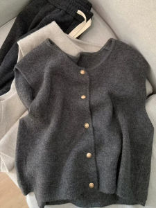 Korean Style Loose Knitted Vest Womens Fashion Layering Small Gold Buckle Warm Thickened Autumn Winter round Neck Top