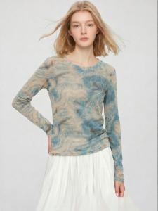 Blue Ink Tie Dye Slim Fitting Round Collar T-Shirt