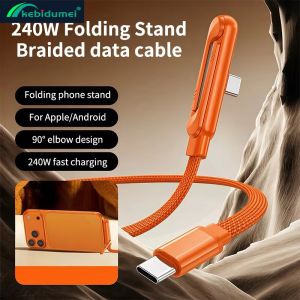 Kebidumei 240W 2 In 1 Fast Charging Cable Dual Type-C Cable Foldable Phone Holder Data Cable for For Phone 15 14 13 12