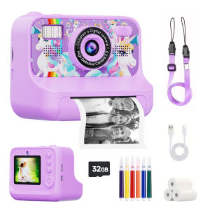 Children Instant Print Digital Camera Photo Color Label Thermal Print Camera for Kids 3-12 Age Best Birthday Festive Gifts