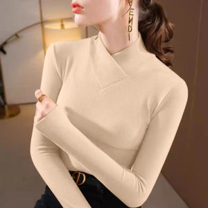 QIAOXIZI | Womens Half-High Neck Fleece Lined Warm Long Sleeve T-Shirt