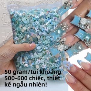 50g Túi Hạt Trang Trí Móng Tay Nhựa Pha Trộn Màu Xanh Dương Hình Nơ/Hoa 500-600 Chiếc Hoa Trà/Nơ Trang Trí Làm Móng Tự Làm