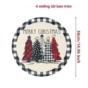 VIKAMA Chủ Đề Giáng Sinh Hoa Trạng Nguyên Quả Thông Holly Viền Sò Viền Placemat Đỏ Trắng Hoa Nón Lá Berry Xmas Bàn Thảm Trang Trí