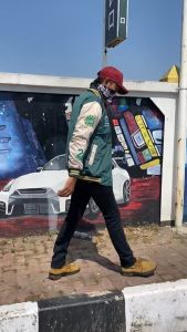 aket Varsity Baseball Pria Full Bordir Wanita N24 Green Cream Series - Akar Official Shop