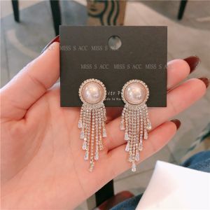 Ornament Imitation Pearl Rhinestone Hanging Earrings Slimming Retro Silver Needle