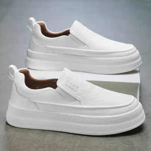 Genuine Leather Mens Casual Sports Shoes Spring Autumn Season Comfortable Slip-On Nurse Style Pure White Bean Leather Shoes