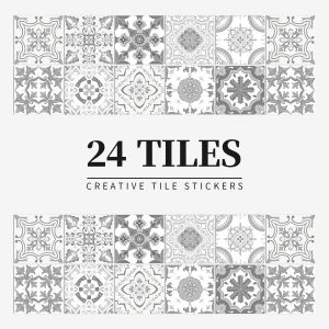 24 pcs/pack Waterproof and Oil-proof Easy To Clean Classic Light Gray Pattern Self-adhesive PVC Tile Stickers