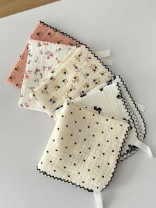 Japanese Style Floral Pure Cotton Kitchen Towel Handkerchief Absorbent Small Square Dish Towel Cleaning Cloth for Kitchen